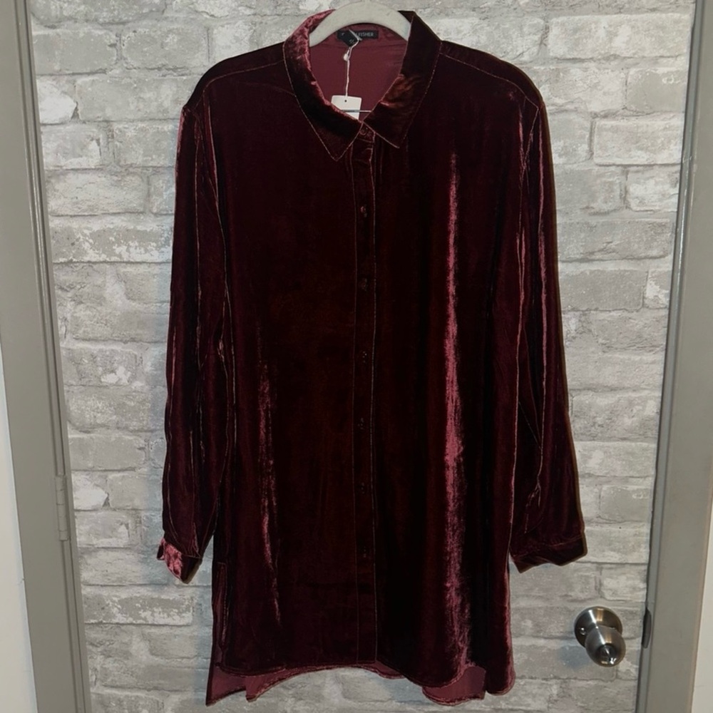 Eileen Fisher Velvet Burgundy Button Down Shirt
